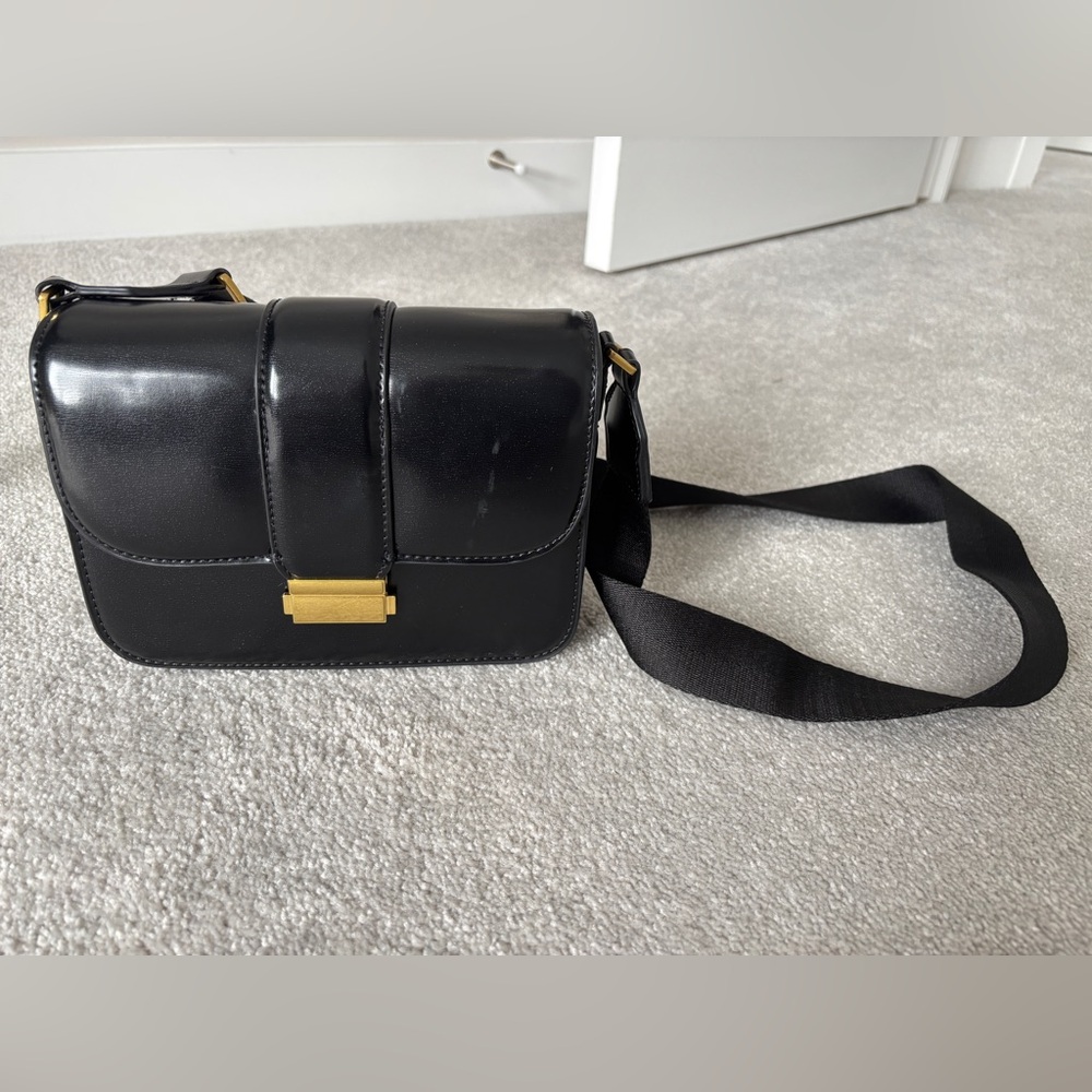 Mango Black Leather Crossbody Bag